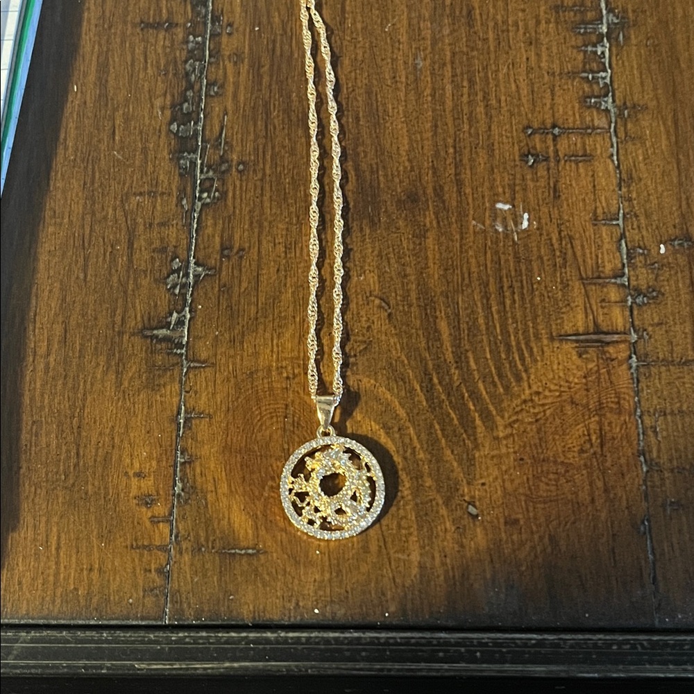 Double dragon Gold Pendant Necklace 657